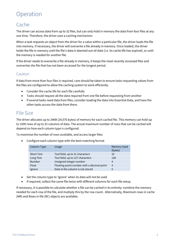 Preview thumbnail of page 4 of the CSVRead Driver Manual PDF document.